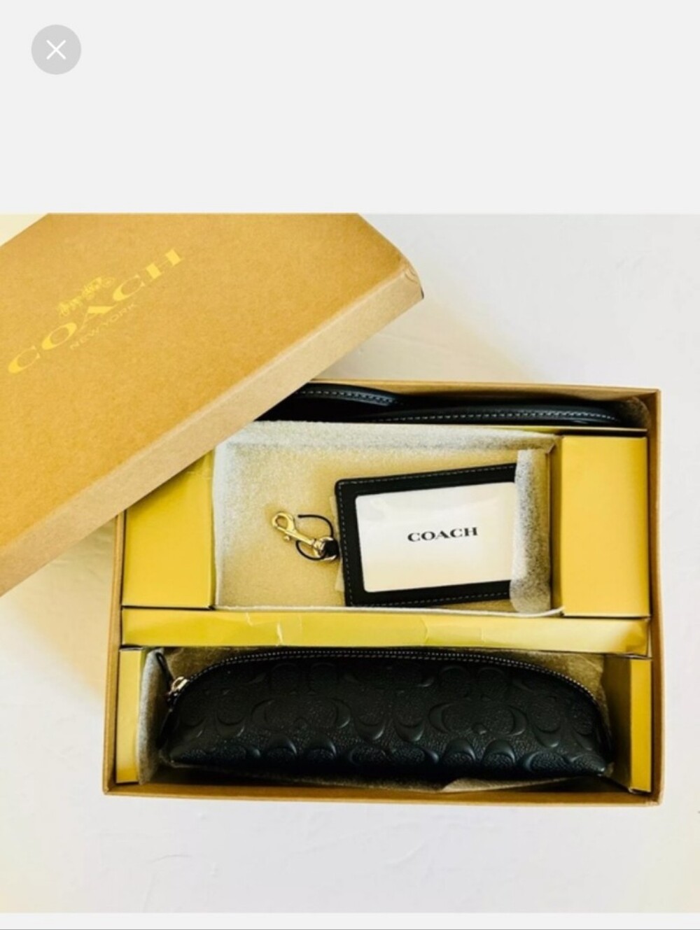 COACH Black Embossed Leather Pencil Case & Card ID Holder Set NWT NIB